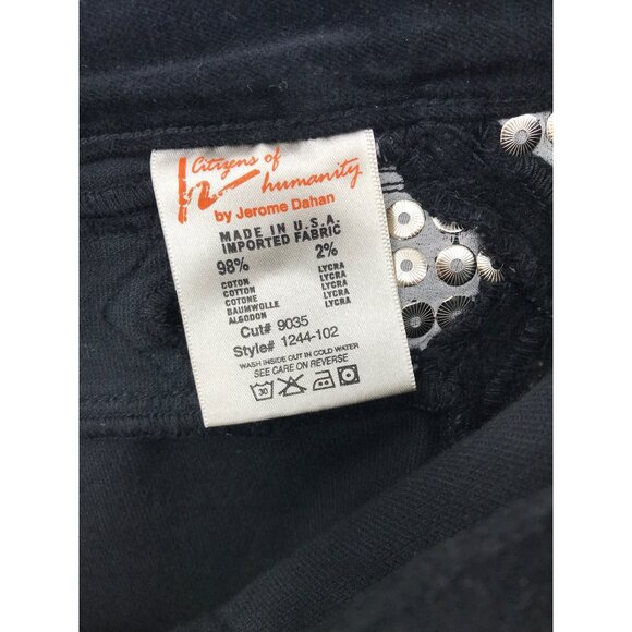 Citizens Of Humanity Avedon Low Rise Skinny Studded Velour Black Jean 25 NEW - Picture 9 of 11